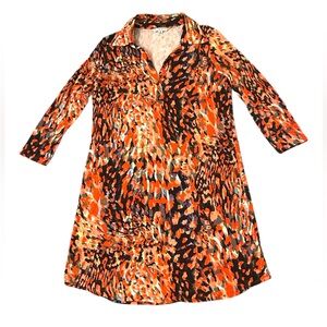 CAbi Watercolor Multi Color Dress Red Blue Yellow Green Size Medium